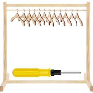 Estune Dog Garment Rack with 12 Wood Pet Clothes Hanger Wooden Dog Dress up Storage Small Closet Pet Clothes Organizer Accessories for Doll Cat and Puppy (Medium)