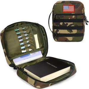 ATRIPACK Tactical Bible Cover For Men,Large Bible Case With Shoulder Strap,Water-Resistant Book cover With Handle,Multi-Functional Carrying Bible Holder Bag For Church,Study,Spiritual (Camo green)