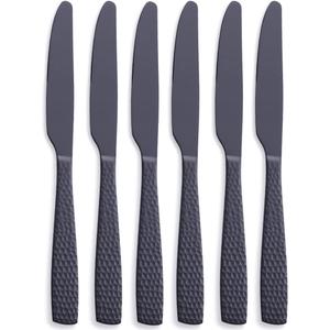 Matte Black Dinner Knife Set of 6, 9.7 inches Stainless Steel Black Table Knife, Satin Finish.