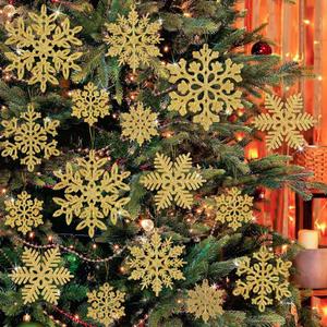 49pcs Christmas Party Decorations Snowflake Ornaments - Gold Glitter Snowflakes DIY Hanging Ornaments for Winter Christmas Tree Wall Ceiling Window Decor