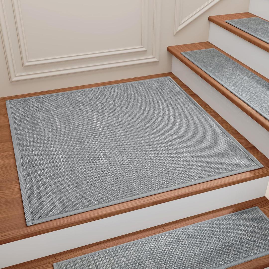 Stair Treads Carpet for Wooden Steps, Non Slip Landing Mat Rug Whit Rubber Backing, Polyester Soft Stairs Resistant Indoor Skid Runner Safety Rugs for Family, Absorbent Washable 31" x 31" Gray (2'7" x 2'7" (Oblong), Gray-dense Knitting)