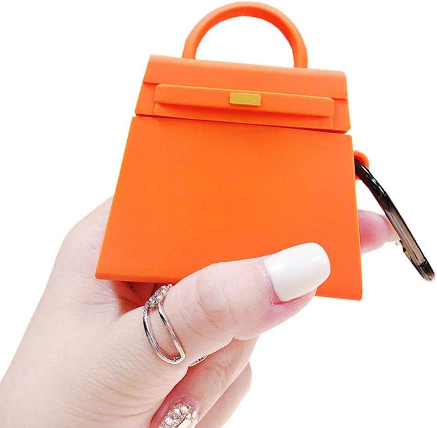 Compatible with Earbuds Case Airpods 1 & 2, Fashion Hand Bag Design Wireless Earphone Protector Soft Silicone Shockproof Accessories Orange