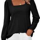 Okiwam Womens Long Sleeve Shirts Fall 2026 Square Neck Dressy Casual Blouses Eyelet Tunic Tops Fashion Outfits Clothes (Black, M)