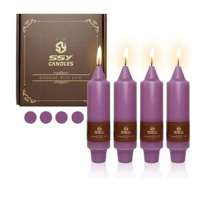 Dripless Candlesticks Short Taper Candle, Gedengni 4pcs Small Candle Sticks Purple Tapered Candles Unscented Dinner Candles for Home Weddings Festive Holiday Party, 7D4PC-PURPLE