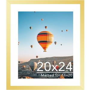 JCJMY 20x24 Picture Frame with 16x20 Mat, Display Photo 16x20 with Mat or 20 x 24 Without Mat, Wall Hanging Large 20 by 24 Poster Frame with Plexiglass, Gold