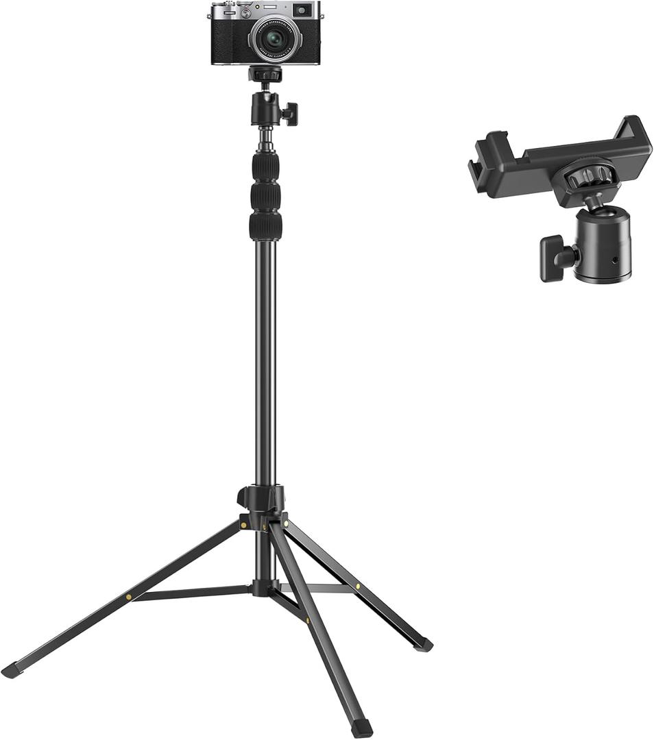 67" Compact Camera Tripod Stand with Phone Holder & Ball Head