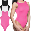 3 Pack Women's Bodysuits, Sleeveless Ribbed Bodysuits Crew Neck Bodysuit Tanks Basic Leotard Tops M
