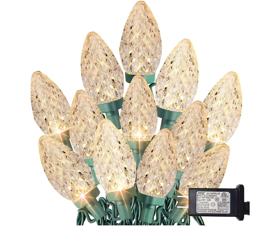 Dazzle Bright C9 Christmas String Lights, 100 LED 66 FT Waterproof Connectable Green Wire Fairy Lights, Christmas Lights for Indoor Outdoor Home Yard Xmas Tree House Decorations (Warm White)