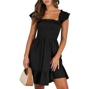 ANRABESS Women's Summer Casual Sleeveless Square Neck Dress 2025 Smocked Ruffle Backless Boho Beach Cute Teen Short Sundress Size S