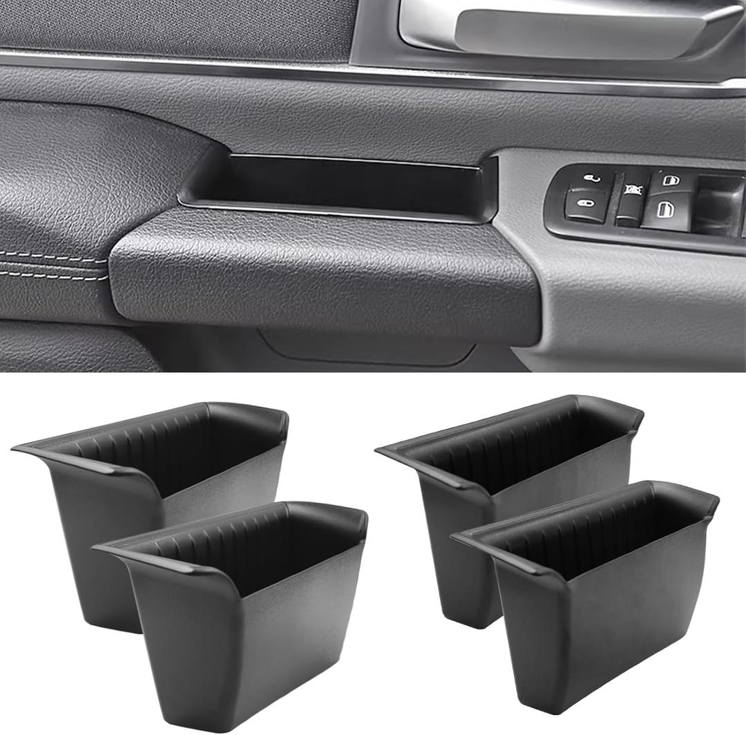 TTCR-II for Ram 1500 Door Side Organizer Tray 2019 2020 2021 2022 2023 2024 2025 2026, for Ram 1500 Door Pocket Insert 4 Pcs with White-Lines Mats (Does not fit 2500 3500)