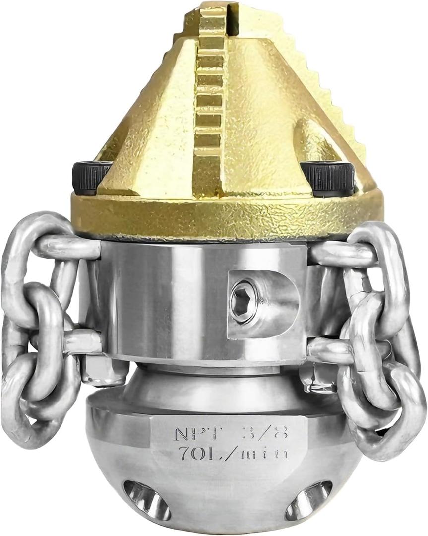 Anrain 3/ 8" NPT Sewer Jet Nozzle, 70L/ min High-Pressure Drain Cleaner with Sharp Tip & Removable Chains, Compatible with 70L/ min Pressure Washers for Pipe Blockages (Roots, Deposits)