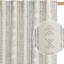 RYB HOME Boho Linen Sheer Curtains for Farmhouse, Light Filtering Printed Curtains & Drapes for Bedroom Living Room, Back Tab Vintage Striped Window Decor for Office, Beige, W 52 x L 84 inch, 2 Panels (*3-grey)