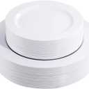FLOWERCAT 60PCS White Plastic Plates - Heavy Duty White Disposable Plates for Birthday Party/Wedding -serve for 30 guests Include 30PCS 10.25" Dinner Plates & 30PCS 7.5" Dessert Plates for Party
