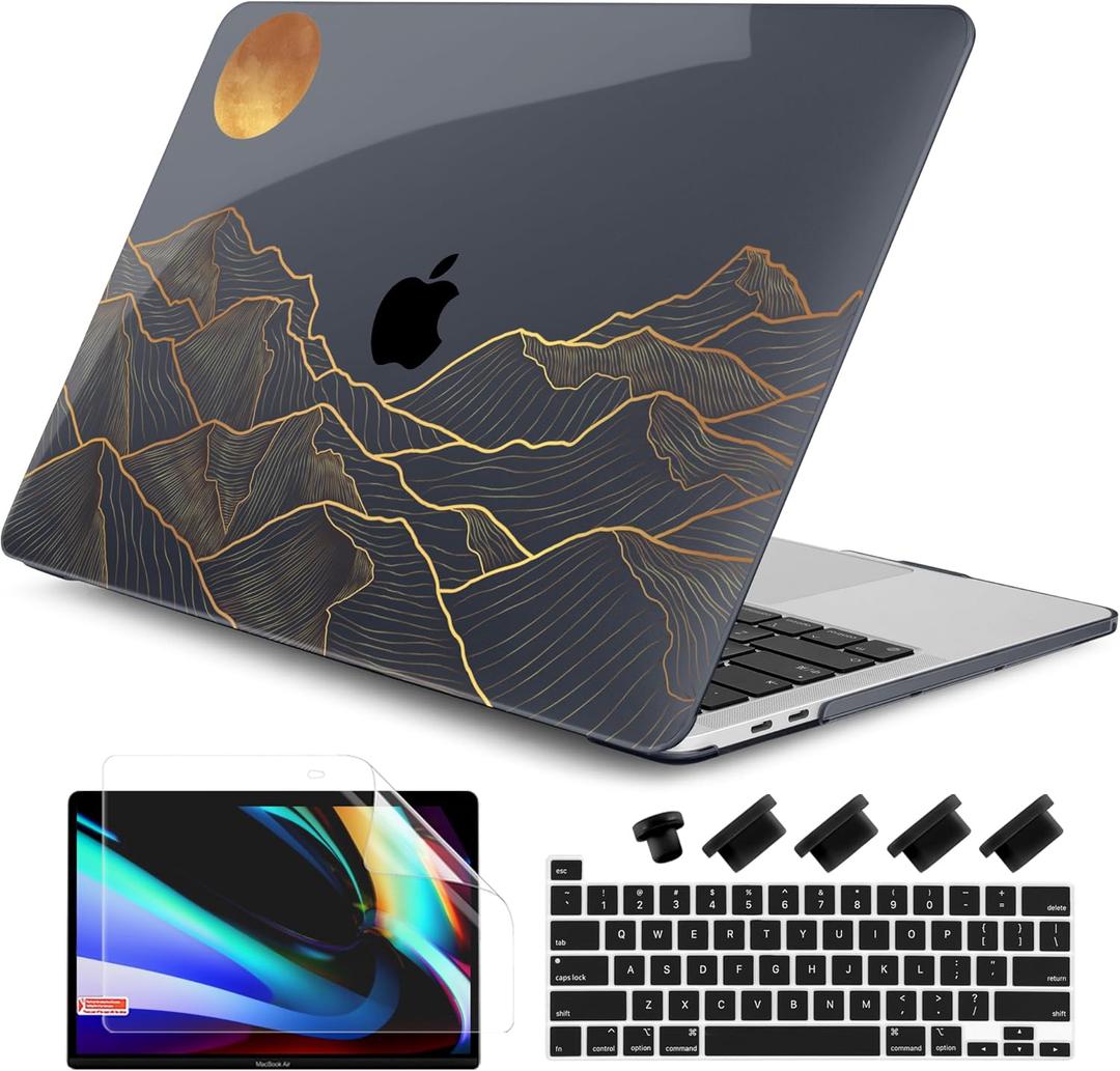 DONGKE Compatible with MacBook Pro 13 inch Case 2024 2023-2020 Release A2338 M2/M1 A2251 A2289 with Retina Display & Touch ID, Plastic Hard Shell & Keyboard Cover & Screen Film - Abstract Mountain