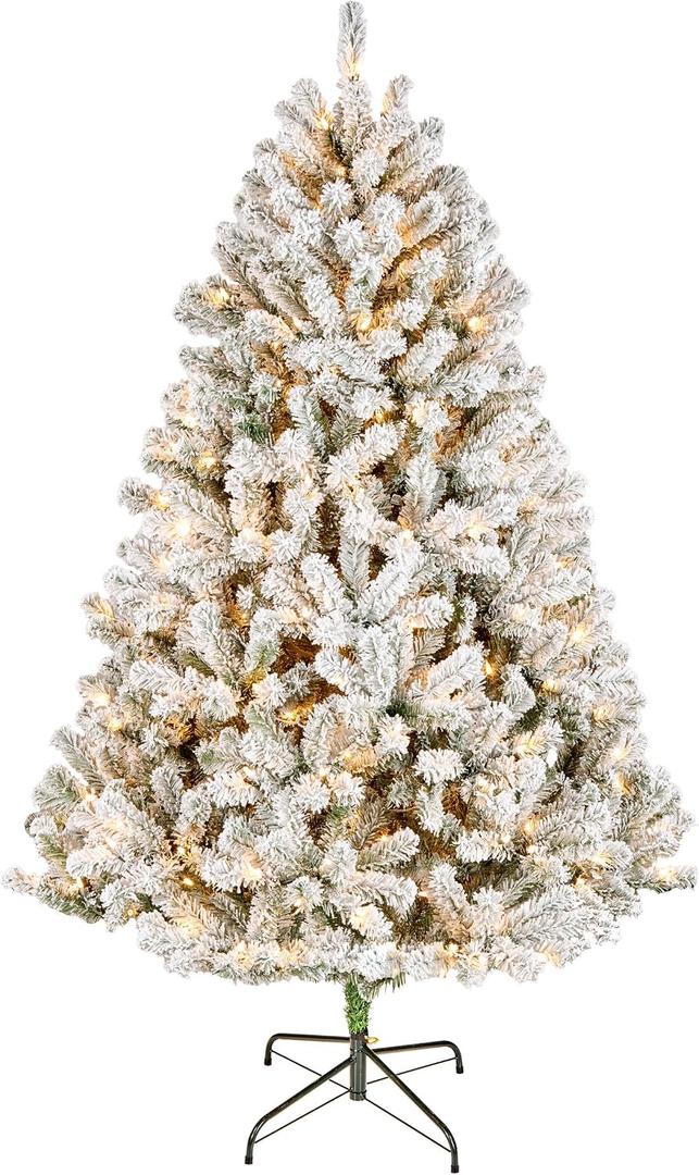 National Tree Company 6 ft Pre-Lit Flocked Acacia Artificial Christmas Tree, 300 Clear Lights, 840 Branch Tips, Includes Stand, Green