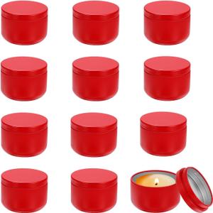 MECCANIXITY 3oz Candle Tins, 12pcs Metal Candle Tins Jars with Lids Round Empty Tin Can Containers Bulk for Storage Tea and Making DIY Arts Crafts Christmas Gifts, Red