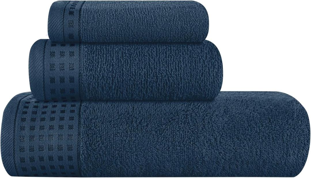 GLAMBURG Ultra Soft 3 Pack Cotton Towel Set, Contains a Bath Towel 28x55 inch, a Hand Towel 16x24 inch & a Wash Coth 12x12 inch, Ideal Everyday use, Compact & Lightweight - Mineral Blue