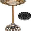 VIVOHOME Polyresin Antique Outdoor Golden Garden Bird Bath and Solar Powered Round Pond Fountain Combo Set