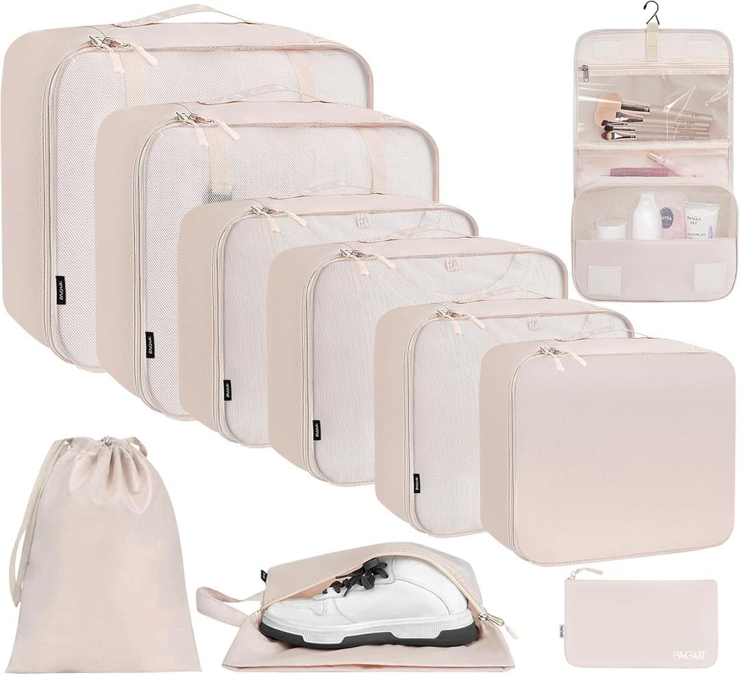 BAGAIL 6 Set/8 Set/10 Set Packing Cubes Various Sizes Packing Organizer for Travel Accessories Luggage Carry On Suitcase (Cream)