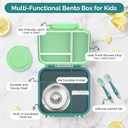 Bento Box for Kids with Soup Thermos(9oz) Kid Bento Lunch Box with Leak Proof Insulated Food Jar, Hot & Cold Lunch Container Set for School Girls Boys, 4-Compartments, Dishwasher Safe, Green