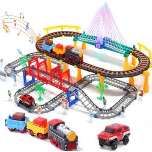 Electric Toddler Train Set Toy, Battery Powered Railway Train Track Toy Playset for Kids Ages 3 4 5, Boys and Girls