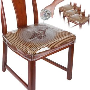 Plastic Chair Covers, Plastic Seat Covers for Dining Chairs, Chair Protector, Vinyl, Clear, Waterproof for Cushion, Cats, Kids, Kitchen Room Table, Fits 16-18 Inch, 4 Pack
