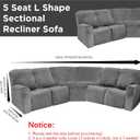 Peryiter 7 Pcs L Shape Sectional Recliner Sofa Covers 5 Seat Sectional Couch Covers Milk Silk Velvet Stretch Reclining Sofa Slipcover Furniture Protector for Living Room(Dark Gray,Velvet), 381 cm x 66 cm x 76.2 cm