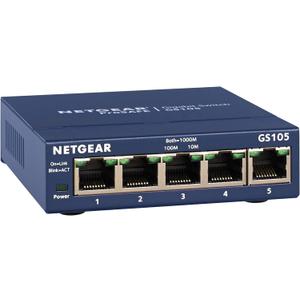 NETGEAR 5-Port Gigabit Ethernet Unmanaged Switch (GS105NA) - Desktop or Wall Mount, and Limited Lifetime Protection Gray