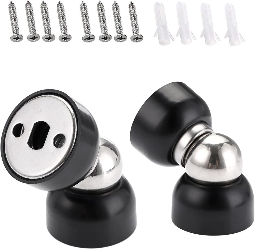Sumnacon 2Pcs Powerful Magnetic Door Stoppers - Stainless Steel Mini Doorstops with Screws, Heavy Duty Magnetism Doorstops for Bedroom Bathroom Kitchen Home Office, Black