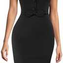 VFSHOW Womens Wear to Work Office V Neck Buttons Bowknot Fitted Business Bodycon Dress,L