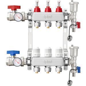 ABST PEX Manifold,3 Loop Stainless Steel Floor Radiant Heat Manifold Kit with 1/2" Adapters Included for Hydronic Radiant Floor Heating
