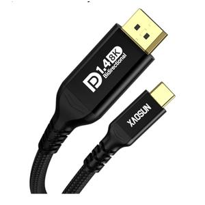 XAOSUN Bidirectional USB C to DisplayPort 1.4 Cable 8K@60Hz 4K@240Hz, 6.6FT/2M DP to USB C Thunderbolt 4 Cord, Aluminum Case Nylon Braided, Compatible with iPhone 17 16 15, MacBook Pro/Air, iPad