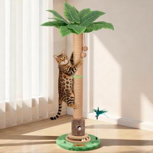 Cat Scratching Post, Famifit 39" Nature Sisal Cat Scratch Post for Indoor Cats, Large Cat Scratcher with Cat Toy Mouse Hole & Interactive Wooden Ball for Kittens Adults Cats (Green)