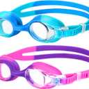 Kids Swim Goggles 2 Pack, Anti Fog No Leak Swimming Goggles for Boys Girls Ages 6-14, Wide View Swim Goggles Kids (Blue & Purple Pink)