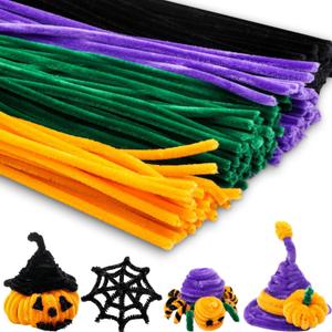 RoundFunny 400 Pcs 24 Inch Extra Long Pipe Cleaners Chenille Stem Summer Halloween Creative Pipe Cleaners Craft Supplies Fuzzy Sticks for Festivals Decorations DIY Arts Handcraft Project(Halloween)