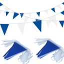100Ft Blue and White Pennant Banner Flags String Fabric Triangle Bunting Flag,Party Decorations for Wedding,Kids Birthday,Home Outdoor Garden Hanging Festivals Decoration,60 Pcs
