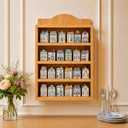 Farmhouse Spice Rack Wall Mounted, 4 Tier Wooden Spice Organizer Shelf for 24 House-Shaped Jars, Natural Wood Decorative Kitchen Shelf