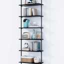 ODK 6-Tier Ladder Shelf, 87 Inches Wall Mounted Ladder Bookshelf with Metal Frame, Open Industrial Shelves for Home Office, Bedroom and Living Room, Black (12"D x 24"W x 87"H)