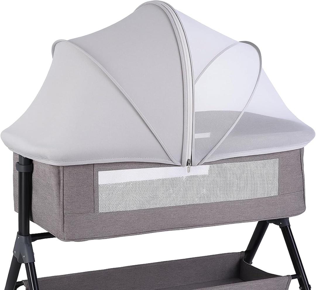 Portable Bassinet Cover for Cats & 2-Way Zipper, Half-Blackout Mosquito Net with Sunshade, Breathable Bassinet Net Cover, Mosquito Net for Baby Crib to Keep Cats Out Grey