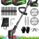 Electric Weed Wacker Cordless, 21V Weed Cordless Eater Battery Powered, Stringless Brush Cutter with 2 4.0Ah Batteries, Weed Wacker Battery Operated