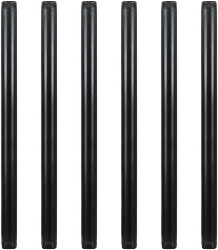 GeilSpace 6 Pack 3/4"  16" Pre-Cut Black Metal Pipe, Industrial Steel Fits Standard Three Quarters Inch Threaded Pipes and Fittings - Vintage DIY Industrial Shelving (3/4"  16", Black)