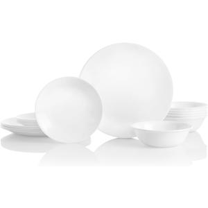 Corelle Vitrelle 18-Piece Service for 6 Dinnerware Set Triple Layer Glass and Chip Resistant, Lightweight Round Plates and Bowls Set, Winter Frost White