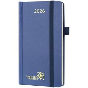 POPRUN 2026 Pocket Calendar Planner (Mini Size-3.5" x 6.5" Hardcover),12 Months (Jan. - Dec. 2026) - Small Planner Weekly and Monthly for Purse with Pen Holder, Storage Pocket - Navy Blue
