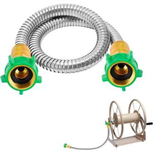 2ft Short Garden Leader Hose with Female to Female Connector - 435psi Leakproof Kink Free Stainless Steel Water Hose Extension for Outdoor Yard Hoses Reel Cart