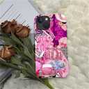 Case Compatible with iPhone 15 Plus,Pink Decorations-Dolphin Car Hybrid 2-Layer Hard Shell+Silicone Double Protective Scratch-Resistant Shockproof Case for iPhone 15 Plus