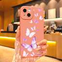 2 x Compatible with iPhone 15 Phone Case, Fashion Flower Pattern Design Girls Women Liquid Silicone Cover, Slim Shockproof and Scratch-Resistant Soft Case for iPhone 15 - Butterfly Pink