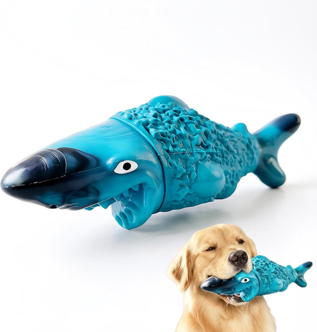 Dog Toys for Aggressive Chewers, Tough Slow Feeder Shark, Indestructible Chew Toys for Medium Large Dogs, Durable Nylon Rubber, Bacon Flavor