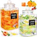 2 Pack 4.6 Gallon Glass Water Dispenser with Lids Stainless Steel Spigot Hammered Clear Drink Beverage Dispenser Water Jug Container for Lemonade Water Juice Iced Tea Party Wedding Kitchen