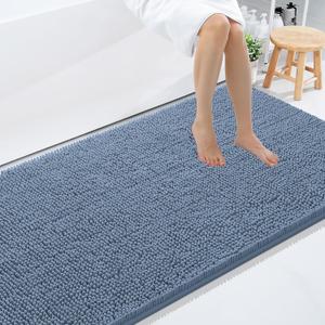 Smiry Luxury Chenille Bathroom Rugs 59x35, Extra Soft and Absorbent Shaggy Bath Mat, Machine Washable, Non-Slip Plush Carpet Runner for Tub, Shower, and Floor, Home Decor Accessories, Grayish Blue
