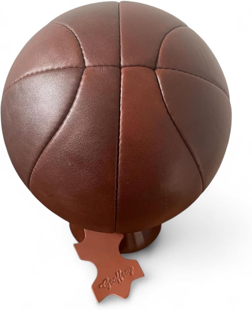 Geoffrey Basket Ball Vintage 100% Cow Leather with Wooden Base | Size 5 | Retro (Antique Brown)